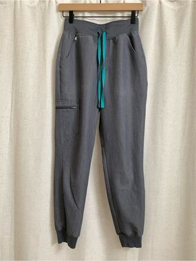 Figs Women’s Gray Scrub Joggers Teal Drawstring Smooth Waistband XS